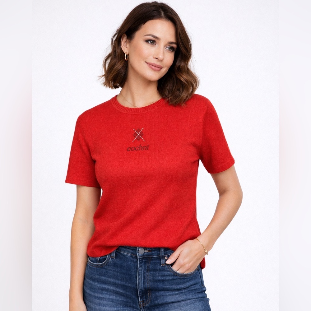 Cochni Italy 100% Cashmere Pullover Red short sleeve Sweater size S